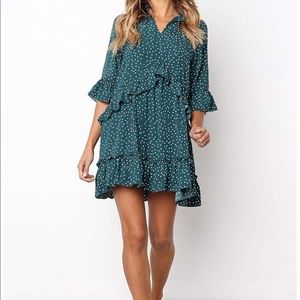 Green V-neck ruffle dress